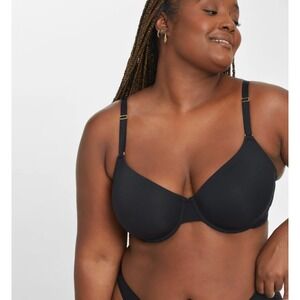 LIVELY All Day T-Shirt Bra 38B Jet Black Mesh Sides Lightly‎ Lined Underwire EUC